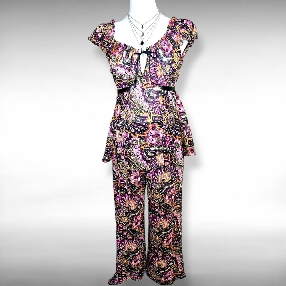 Vintage Y2K Betsey Johnson Intimates Sheer Paisley Babydoll‎ Pajama Set M NWOT